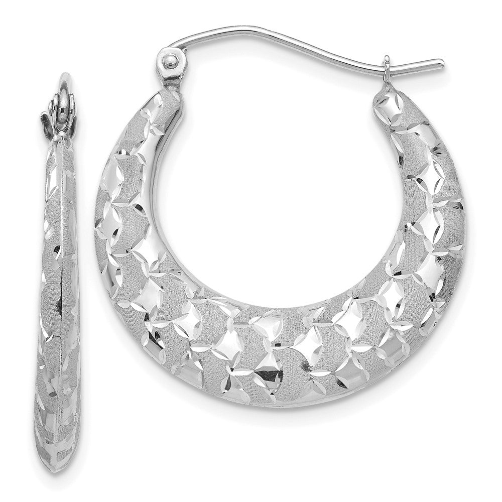 14k White Gold 4 mm Satin and Diamond-cut Hoop Earrings (2.02 grams)