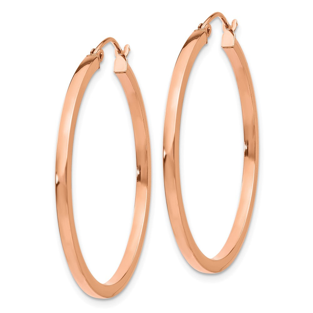 14k Rose Gold 2 mm Lightweight Square Tube Hoop Earrings (2.61 grams)
