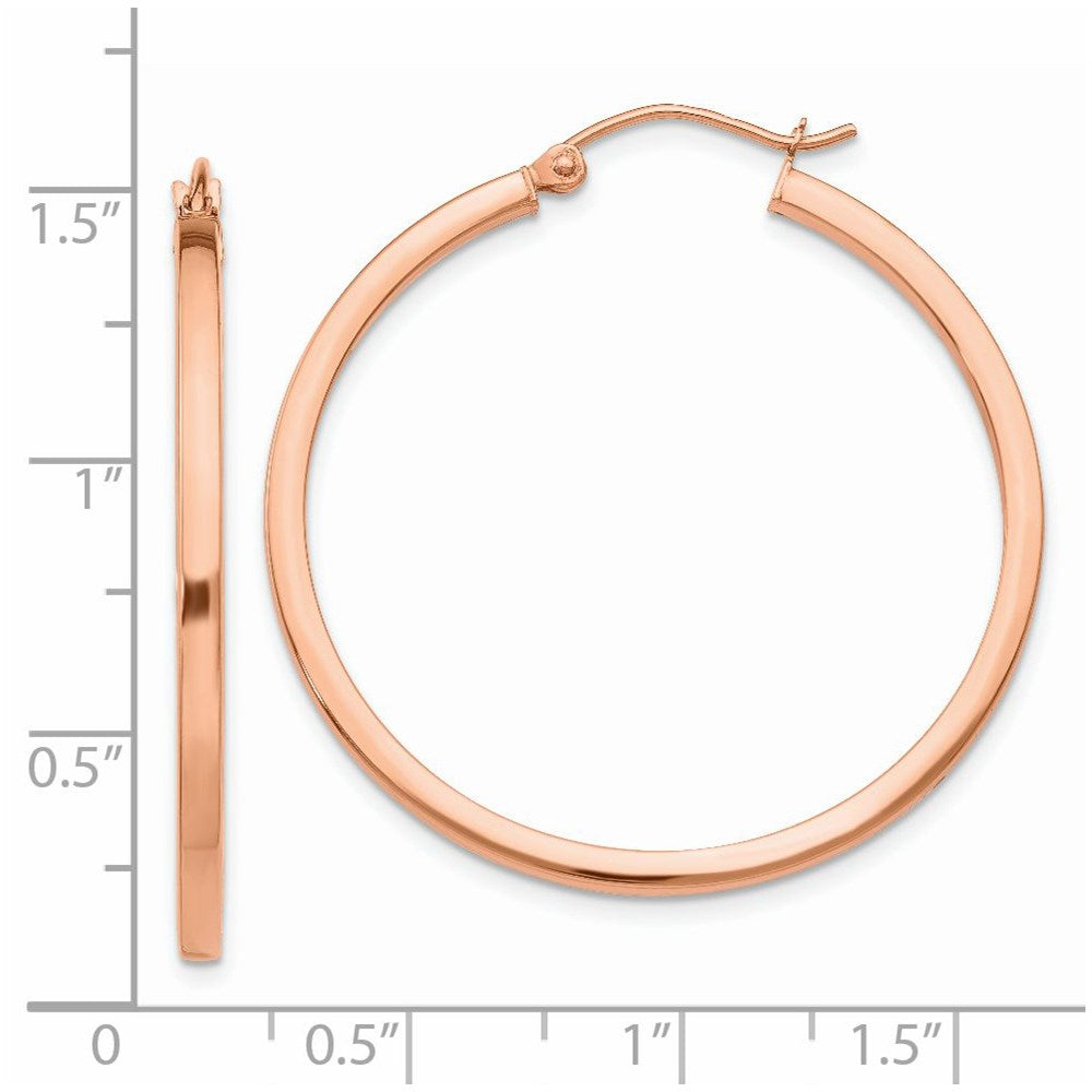 14k Rose Gold 2 mm Lightweight Square Tube Hoop Earrings (2.61 grams)