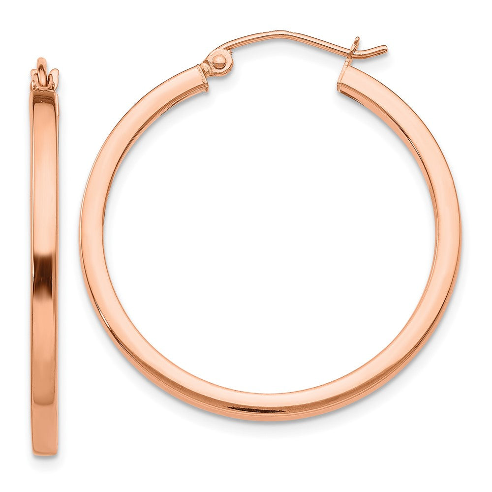 14k Rose Gold 2 mm Lightweight Square Tube Hoop Earrings (2.06 grams)