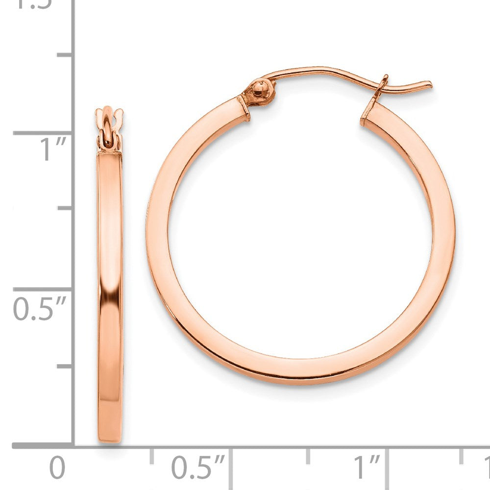 14k Rose Gold 2 mm Lightweight Square Tube Hoop Earrings (1.74 grams)