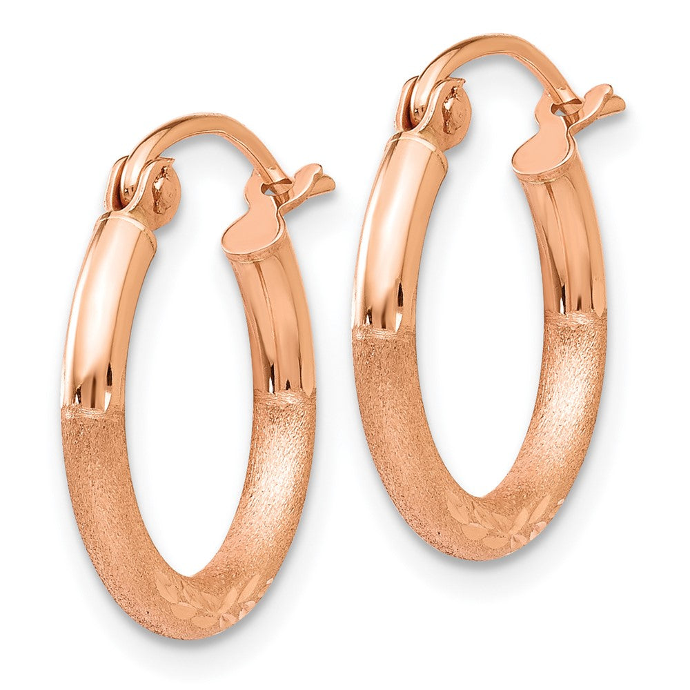 14k Rose Gold 2 mm Lightweight Satin Diamond Cut Hoop Earrings (0.85 grams)