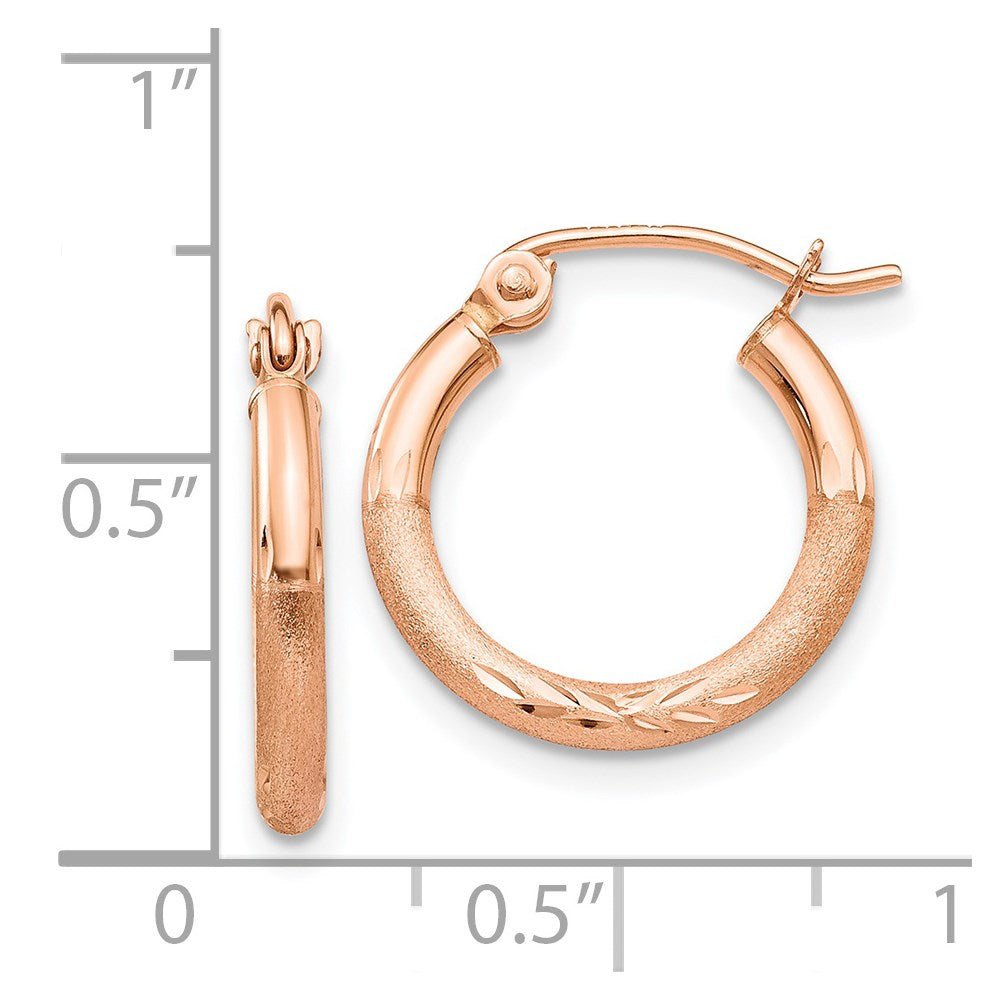14k Rose Gold 2 mm Lightweight Satin Diamond Cut Hoop Earrings (0.85 grams)