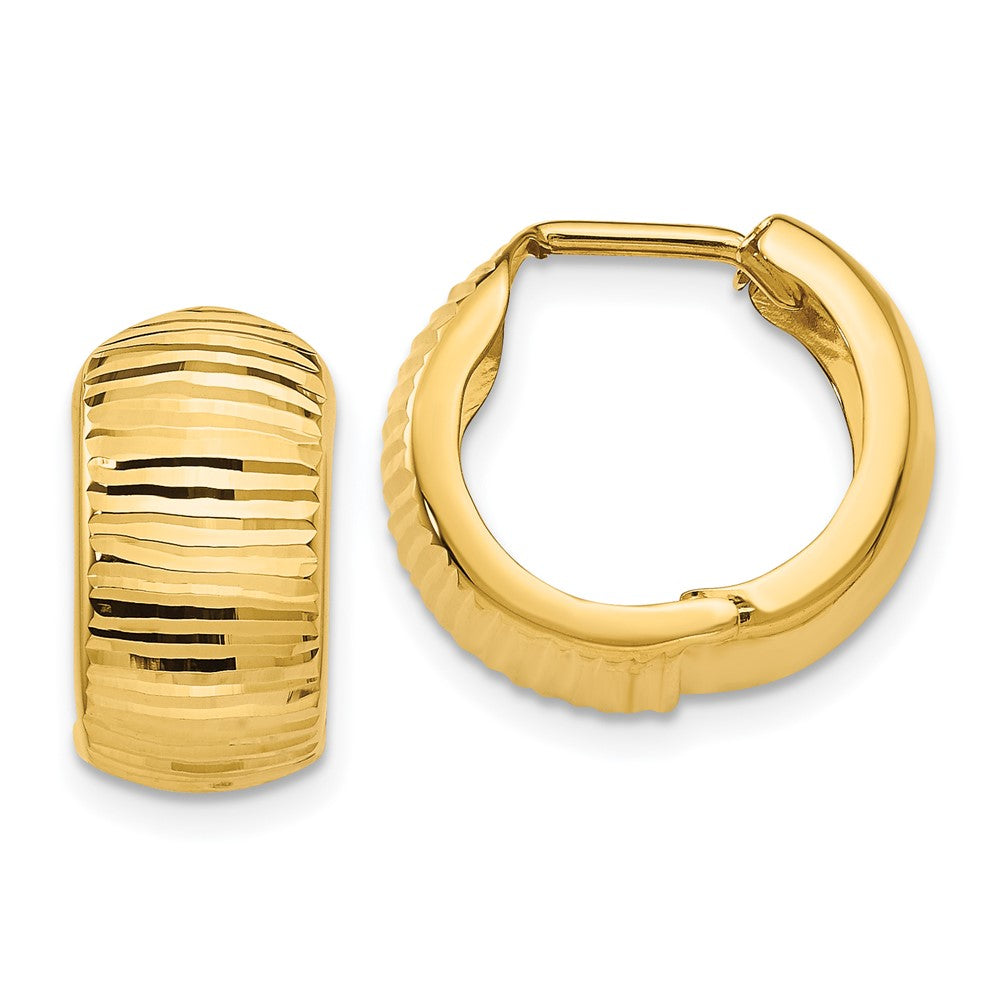 14k Yellow Gold 8 mm Gold Textured and Polished Hinged Hoop Earrings (1.98 grams)
