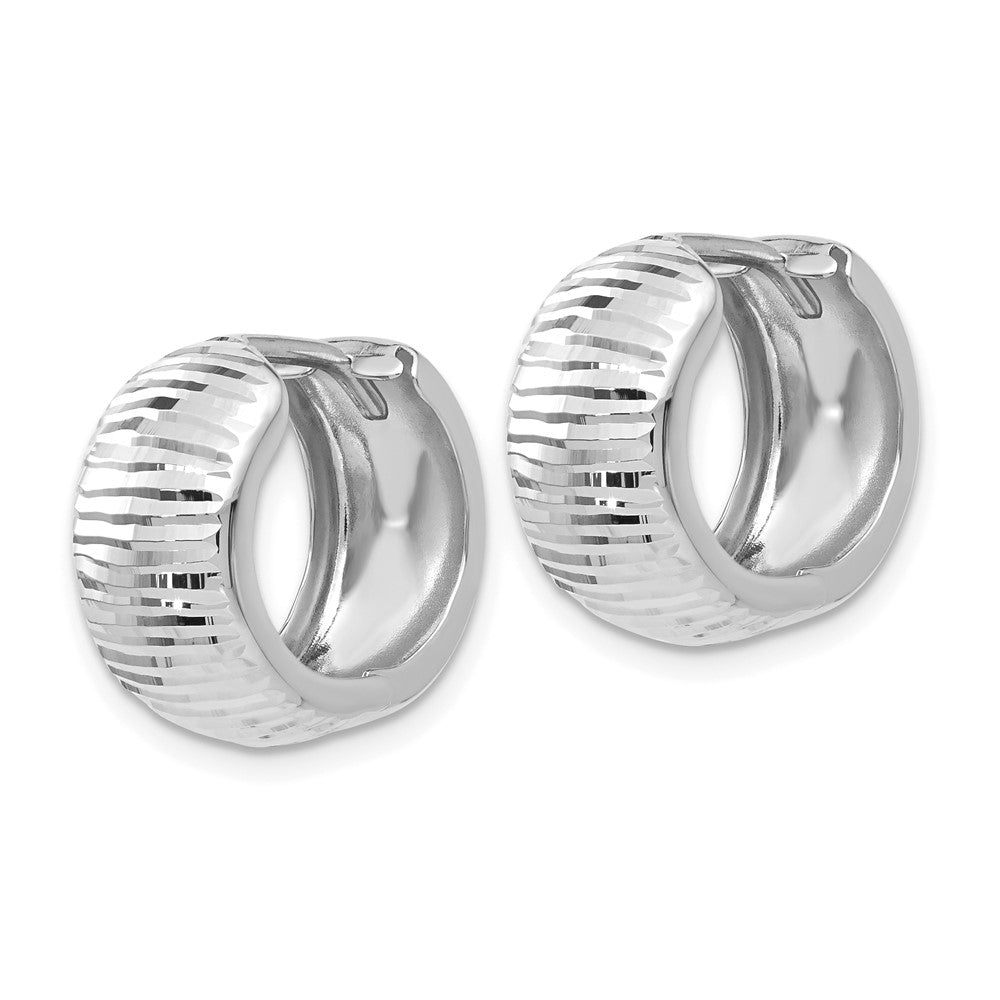 14k White Gold 9 mm Textured and Polished Hinged Hoop Earrings (2.21 grams)
