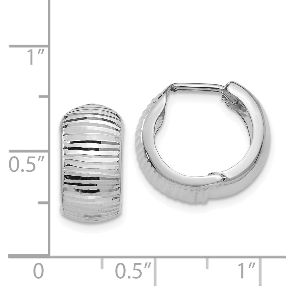 14k White Gold 9 mm Textured and Polished Hinged Hoop Earrings (2.21 grams)