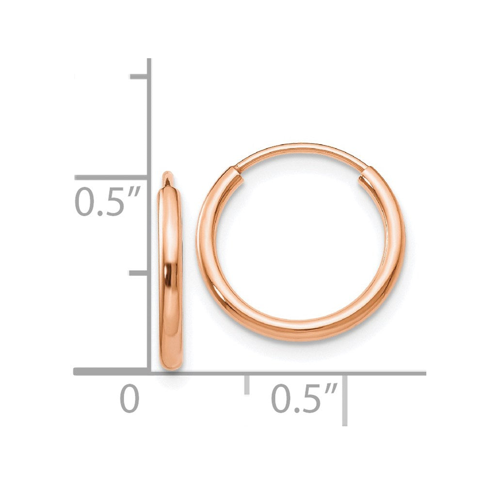 14k Rose Gold 15 mm Polished Endless Tube Hoop Earrings (0.52 grams)