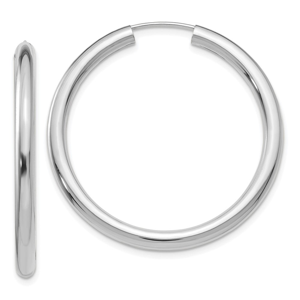 14k White Gold 35 mm Polished Endless Tube Hoop Earrings (2.37 grams)