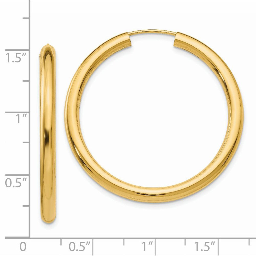 14k Yellow Gold 35 mm Polished Endless Tube Hoop Earrings (2.34 grams)