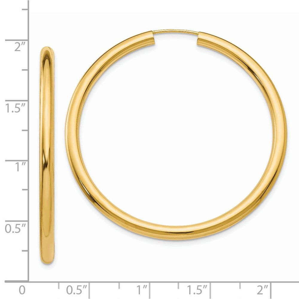 14k Yellow Gold 45 mm Polished Endless Tube Hoop Earrings (3.39 grams)