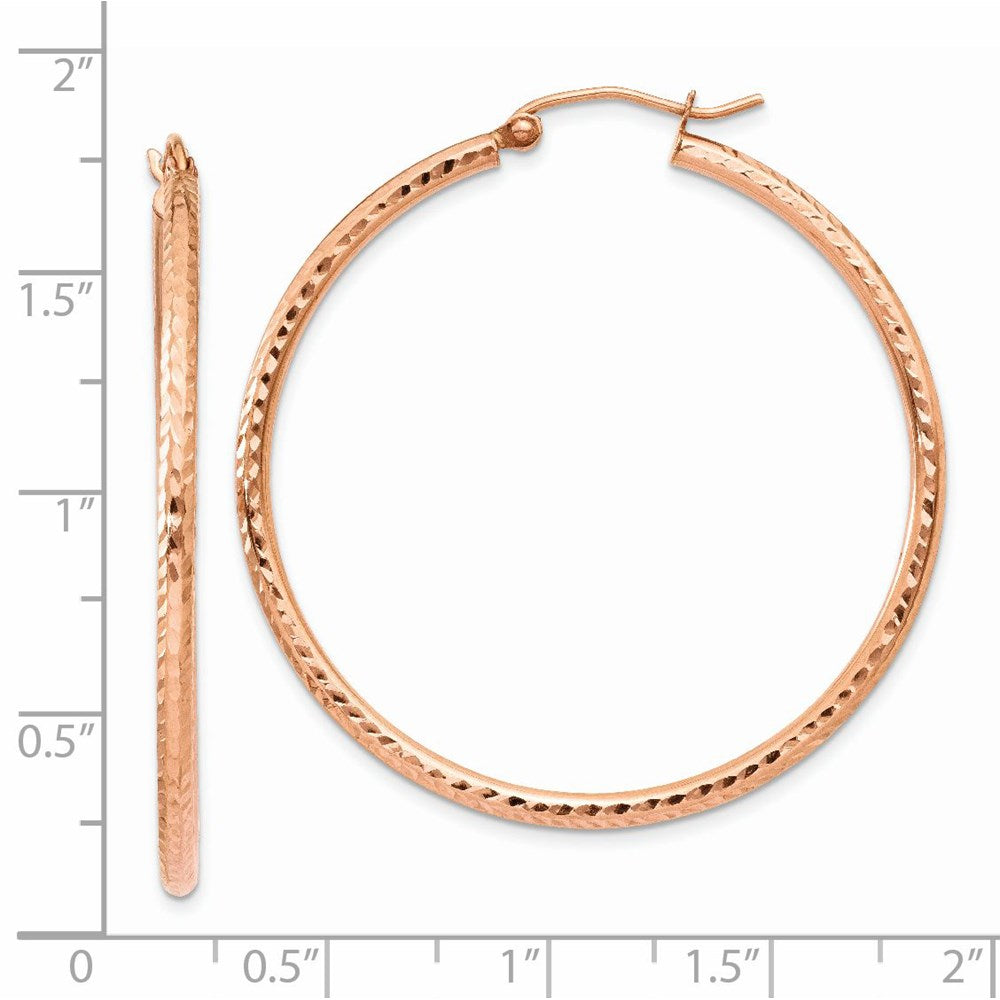 14k Rose Gold 2 mm Polished Lightweight Large Diamond-cut Tube Hoop Earrings (1.81 grams)