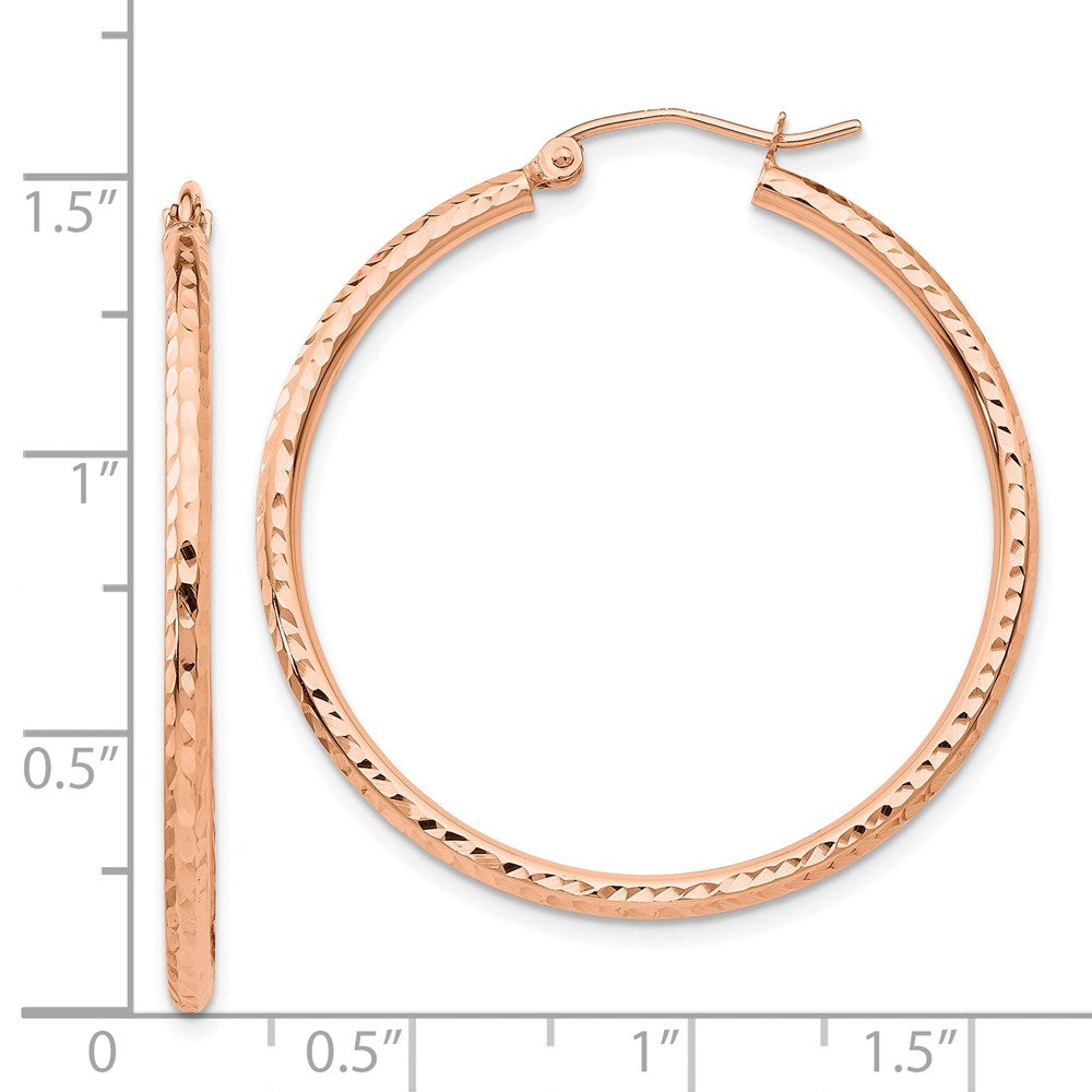 14k Rose Gold 2 mm Polished Lightweight Large Diamond-cut Tube Hoop Earrings (1.65 grams)