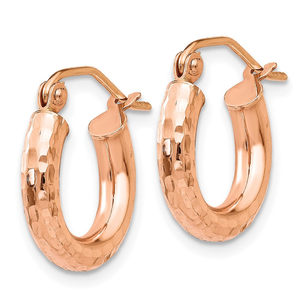 14k Rose Gold 3 mm Polished Lightweight Small Diamond-cut Tube Hoop Earrings (0.94 grams)