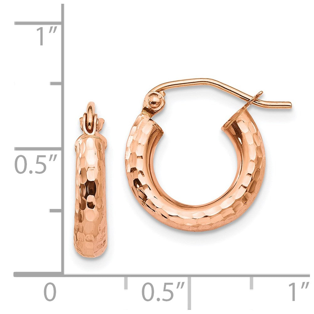 14k Rose Gold 3 mm Polished Lightweight Small Diamond-cut Tube Hoop Earrings (0.94 grams)