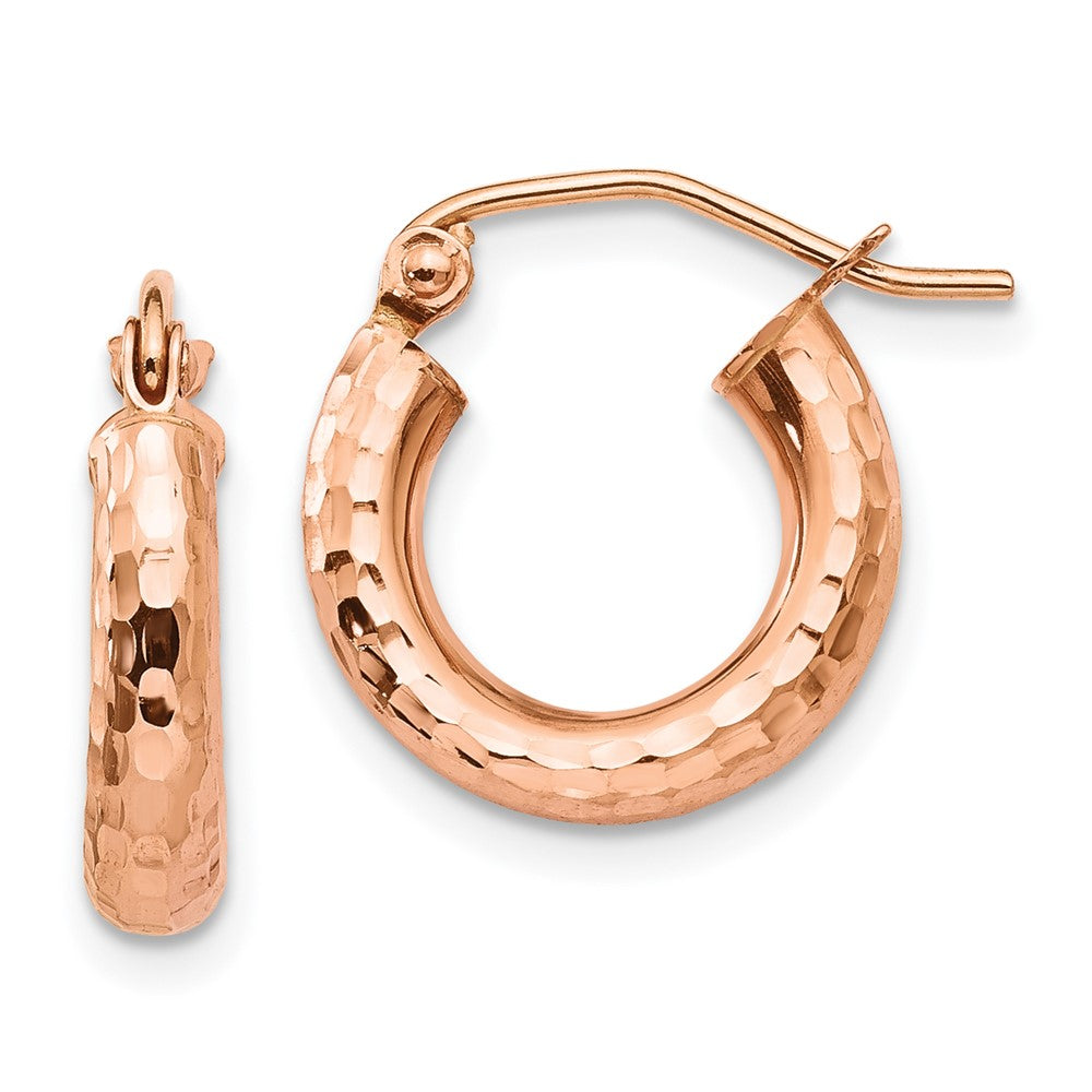 14k Rose Gold 3 mm Polished Lightweight Small Diamond-cut Tube Hoop Earrings (0.94 grams)
