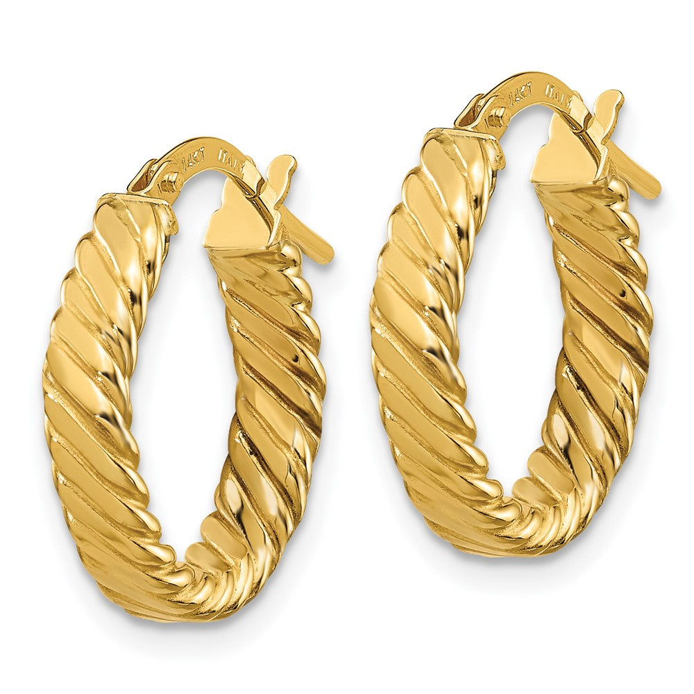 14k Yellow Gold 14 mm Patterned Oval Hoop Earrings (1.6 grams)