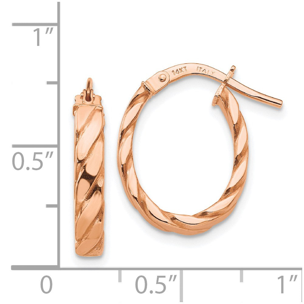 14k Rose Gold 14 mm Patterned Oval Hoop Earrings (1.67 grams)