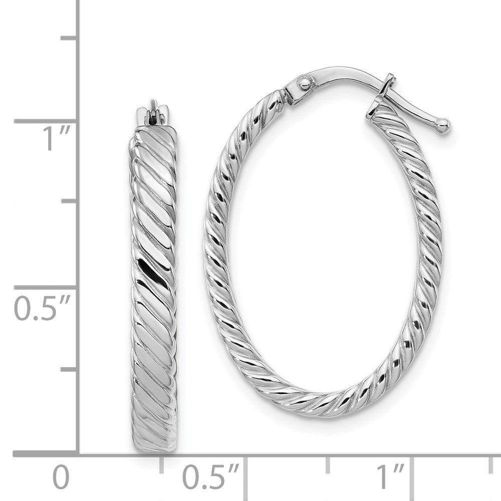 14k White Gold 19 mm Patterned Oval Hoop Earrings (2.03 grams)