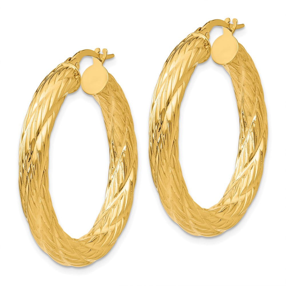 14k Yellow Gold 37 mm Textured Tube Hoop Earrings (4.22 grams)