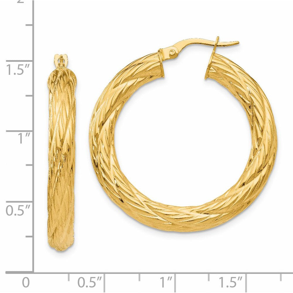 14k Yellow Gold 37 mm Textured Tube Hoop Earrings (4.22 grams)