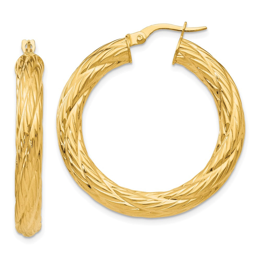 14k Yellow Gold 37 mm Textured Tube Hoop Earrings (4.22 grams)