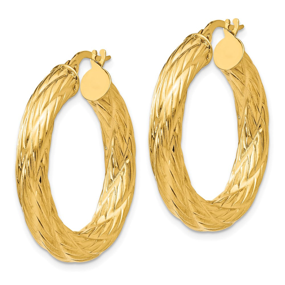 14k Yellow Gold 32 mm Textured Tube Hoop Earrings (3.49 grams)