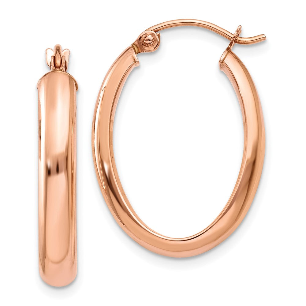14k Rose Gold 4 mm Polished Half-Round Oval Hoop Earrings (1.44 grams)