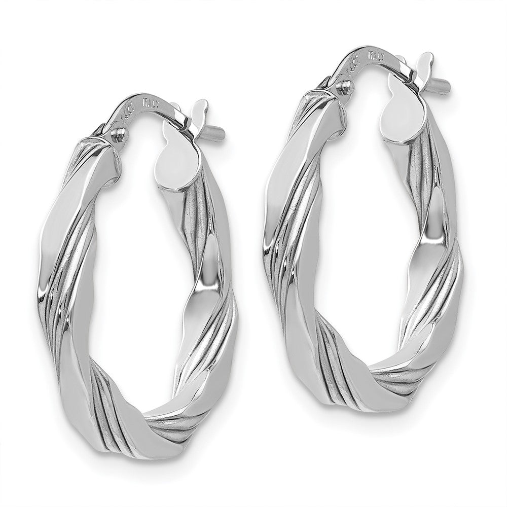 14k White Gold 20 mm Twisted Textured Hoop Earrings (1.4 grams)