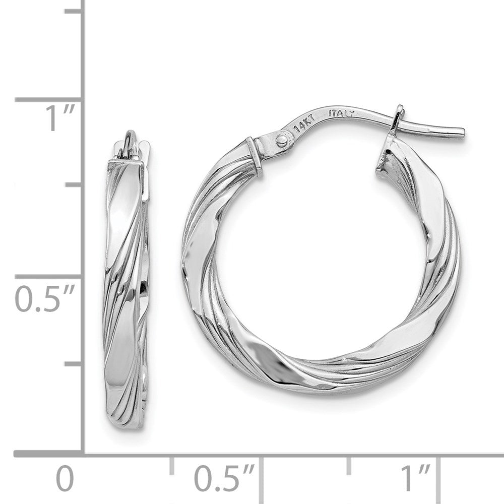14k White Gold 20 mm Twisted Textured Hoop Earrings (1.4 grams)