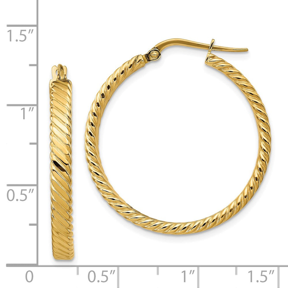 14k Yellow Gold 31 mm Patterned Hoop Earrings (2.34 grams)
