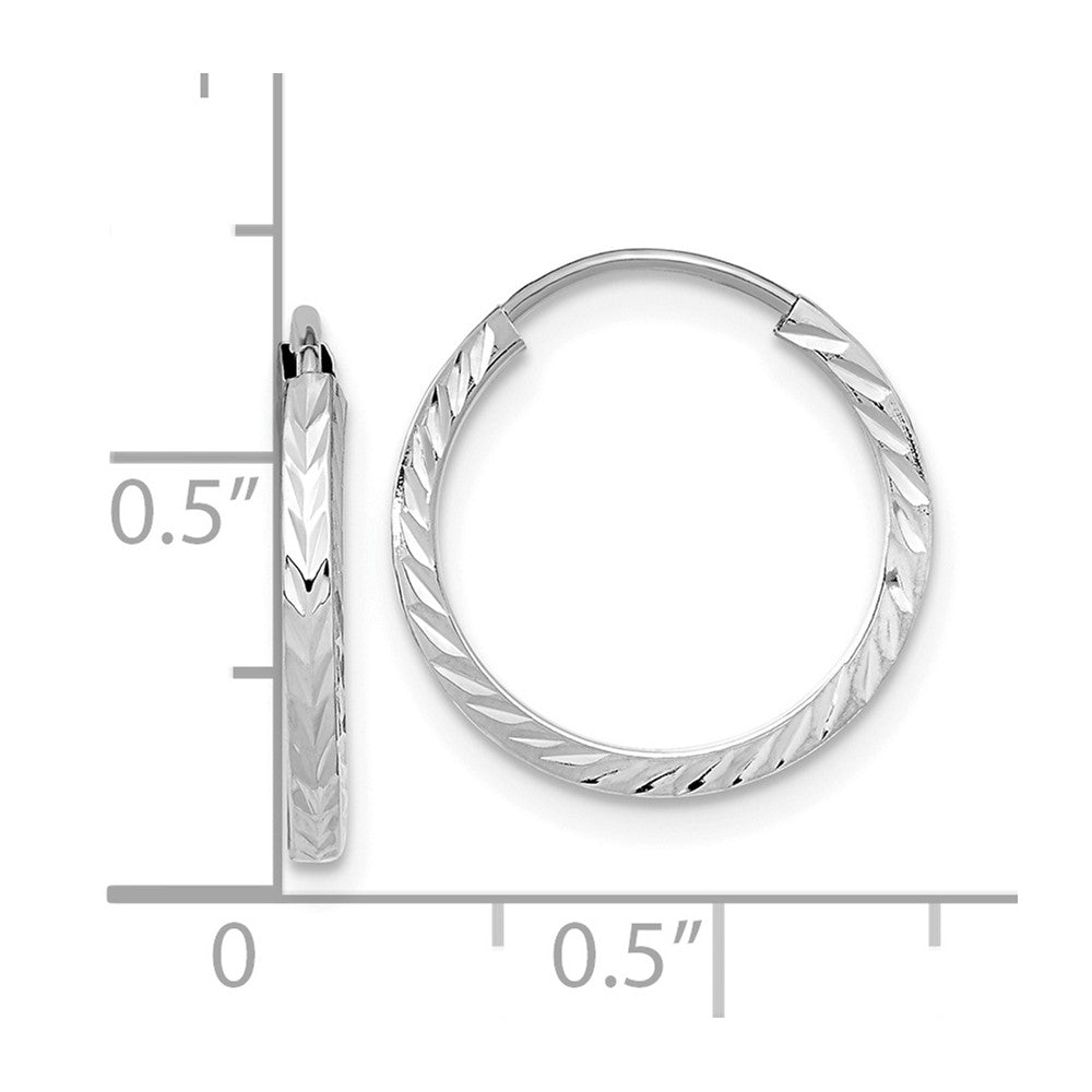 14k White Gold 15 mm Diamond-cut Square Tube Endless Hoop Earrings (0.56 grams)