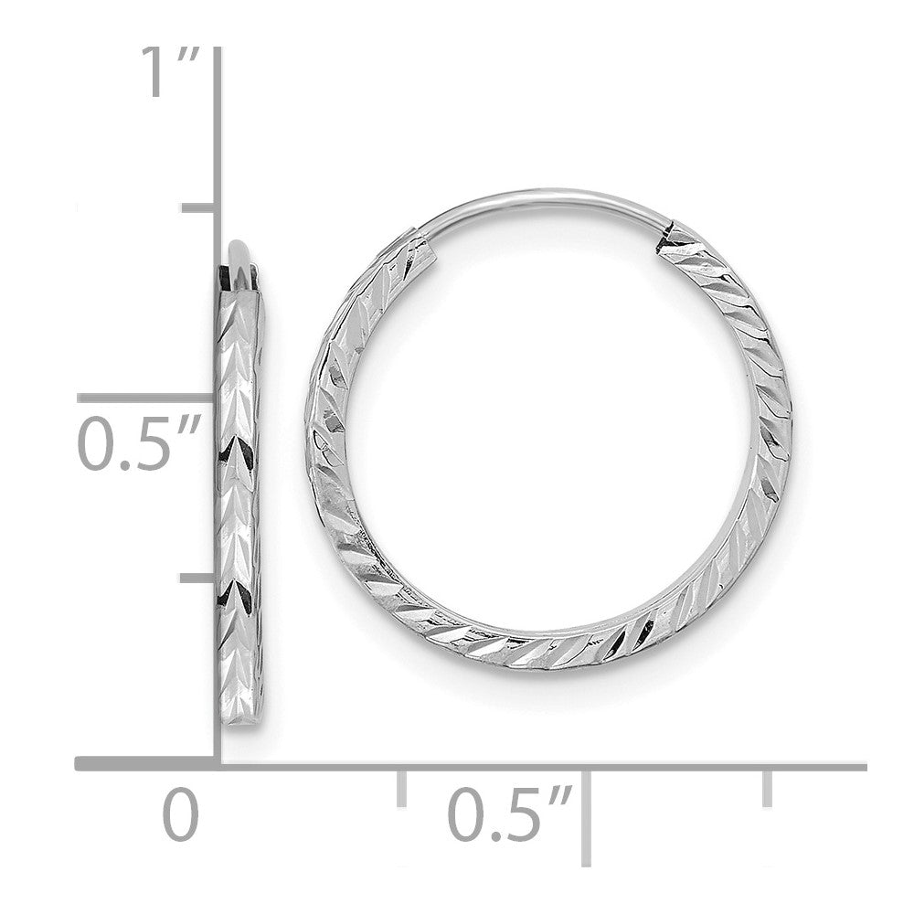 14k White Gold 17 mm Diamond-cut Square Tube Endless Hoop Earrings (0.63 grams)