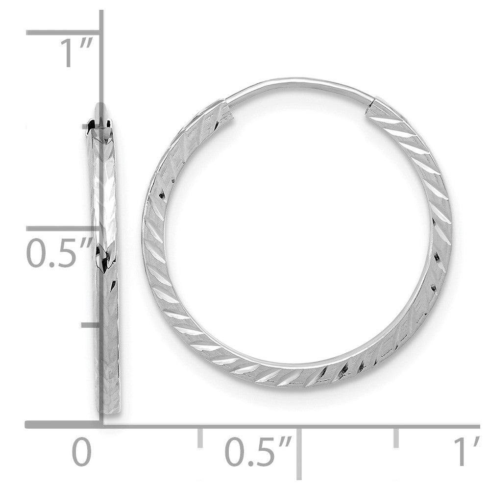 14k White Gold 20 mm Diamond-cut Square Tube Endless Hoop Earrings (0.81 grams)