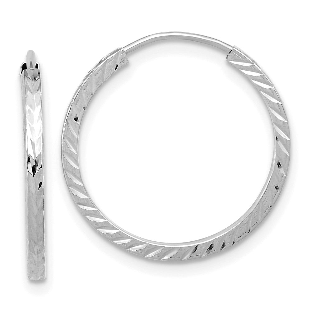 14k White Gold 20 mm Diamond-cut Square Tube Endless Hoop Earrings (0.81 grams)