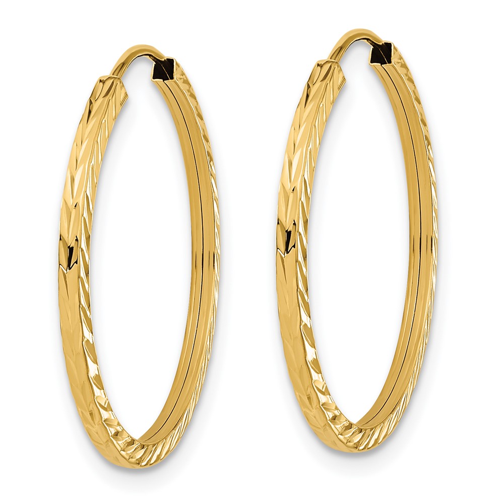 14k Yellow Gold 25 mm Diamond-cut Square Tube Endless Hoop Earrings (1.04 grams)