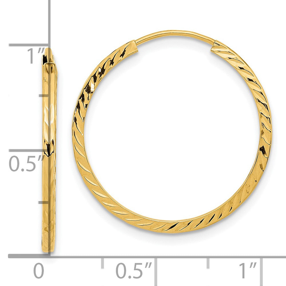 14k Yellow Gold 25 mm Diamond-cut Square Tube Endless Hoop Earrings (1.04 grams)