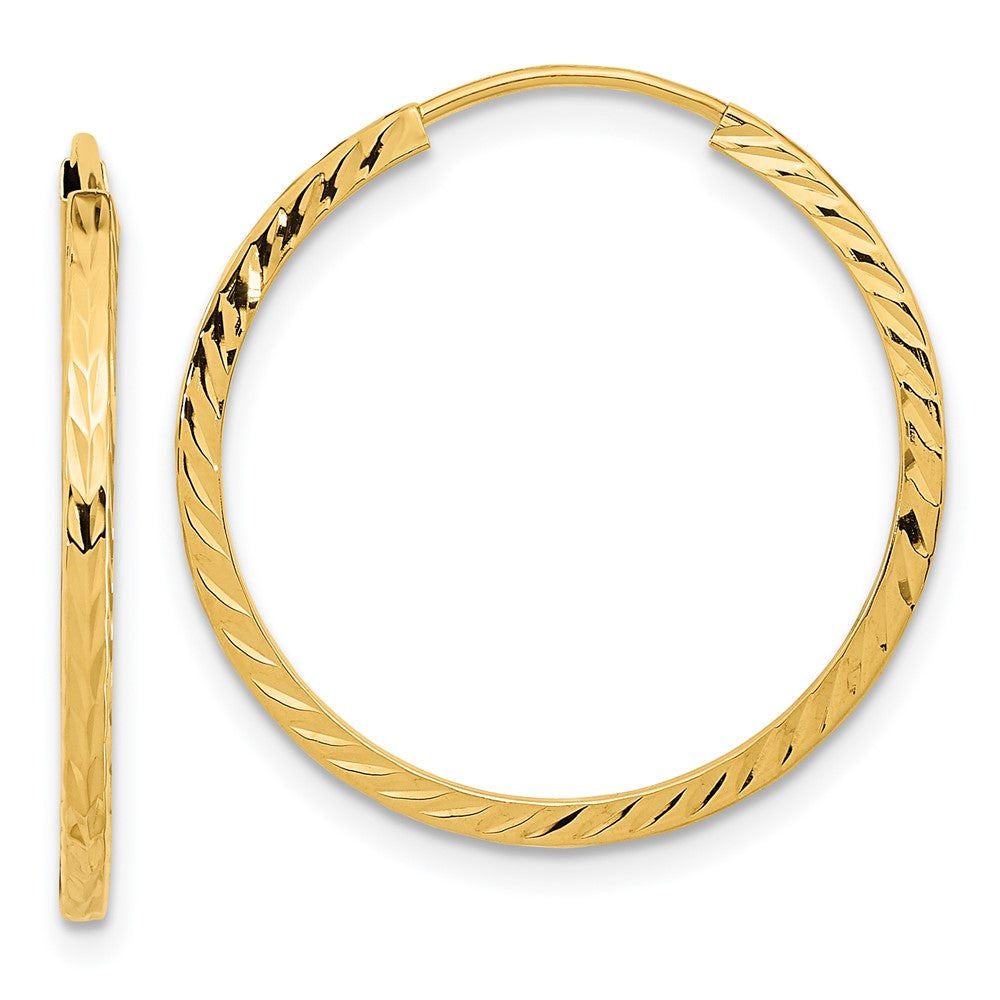 14k Yellow Gold 25 mm Diamond-cut Square Tube Endless Hoop Earrings (1.04 grams)