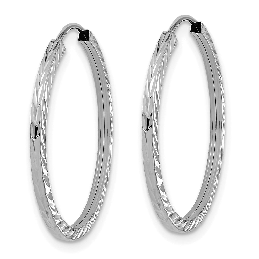 14k White Gold 25 mm Diamond-cut Square Tube Endless Hoop Earrings (1.01 grams)