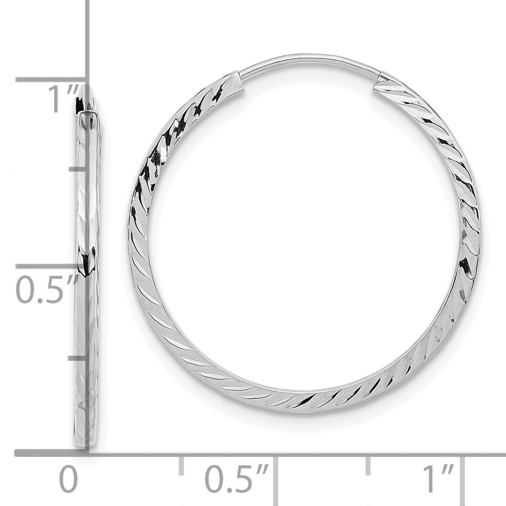14k White Gold 25 mm Diamond-cut Square Tube Endless Hoop Earrings (1.01 grams)