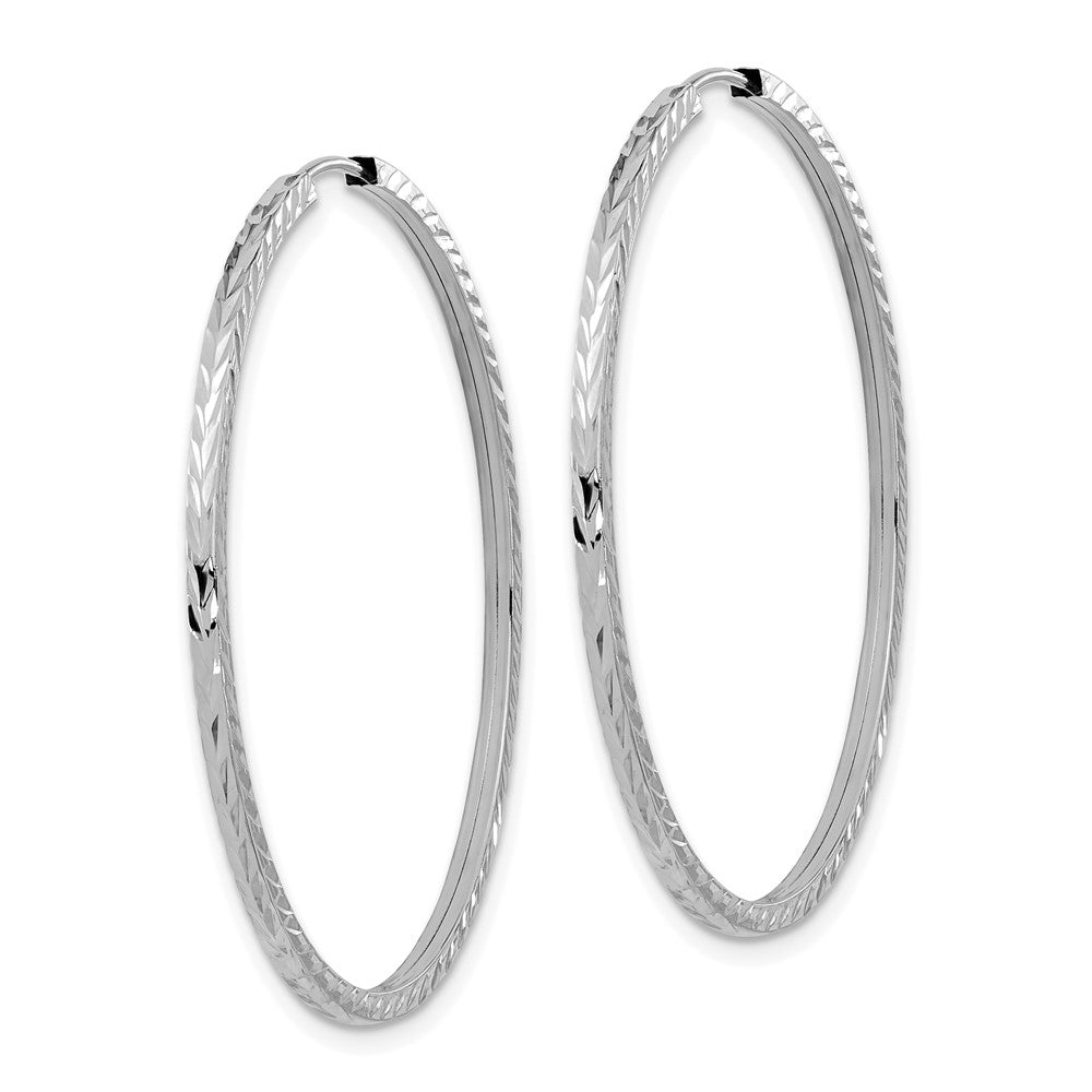 14k White Gold 40 mm Diamond-cut Square Tube Endless Hoop Earrings (1.61 grams)