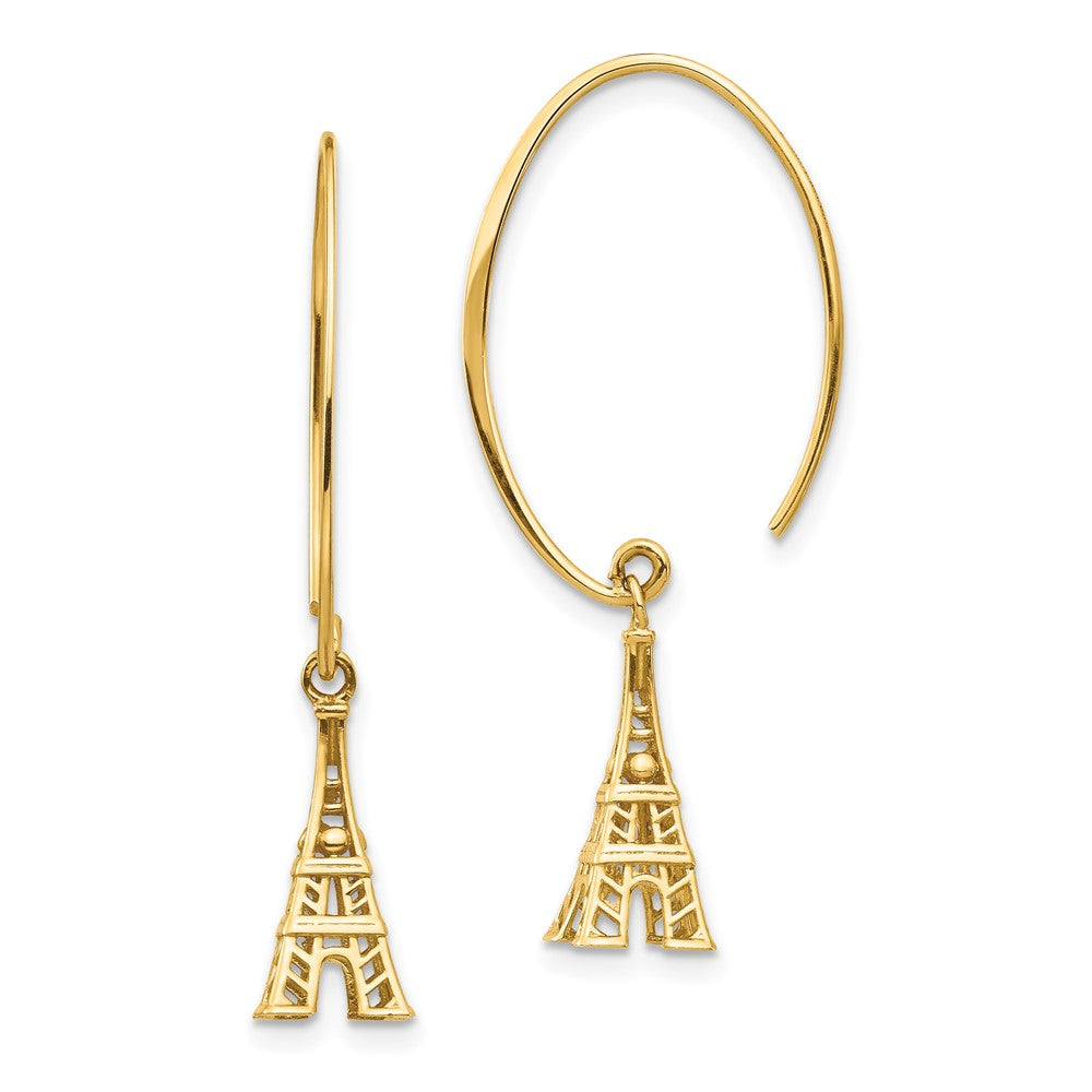 14k Yellow Gold 14.59 mm Eiffel Tower Dangle Earrings (1.43 grams)