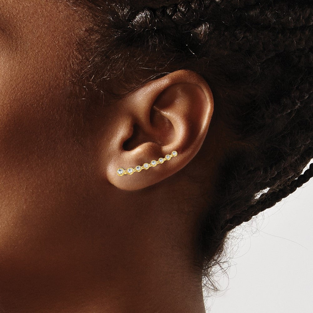 14k Yellow Gold 3.49 mm CZ Ear Climber Earrings (1.2 grams)