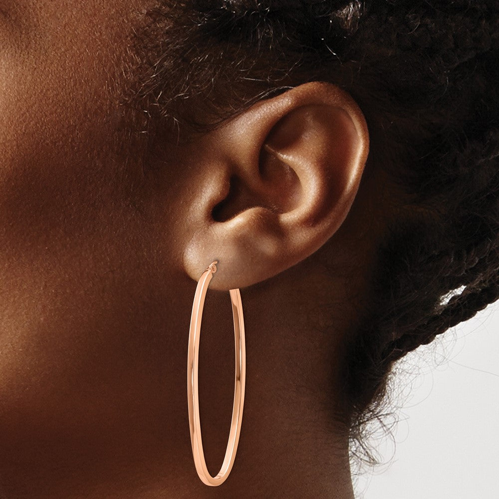14k Rose Gold 22 mm Square Tube Oval Hoop Earrings (3.53 grams)