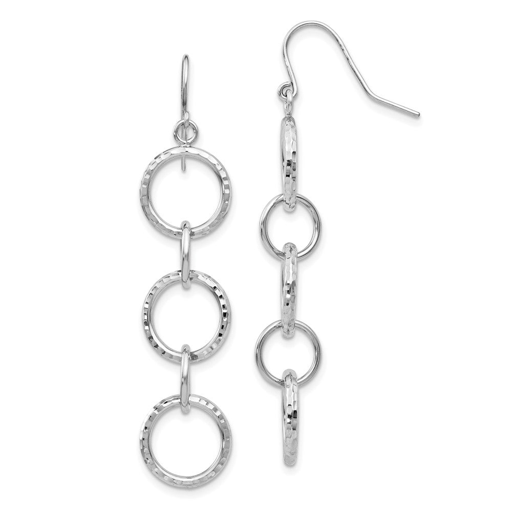 14k White Gold 10 mm Diamond Cut Circle Dangle Earrings (1.83 grams)