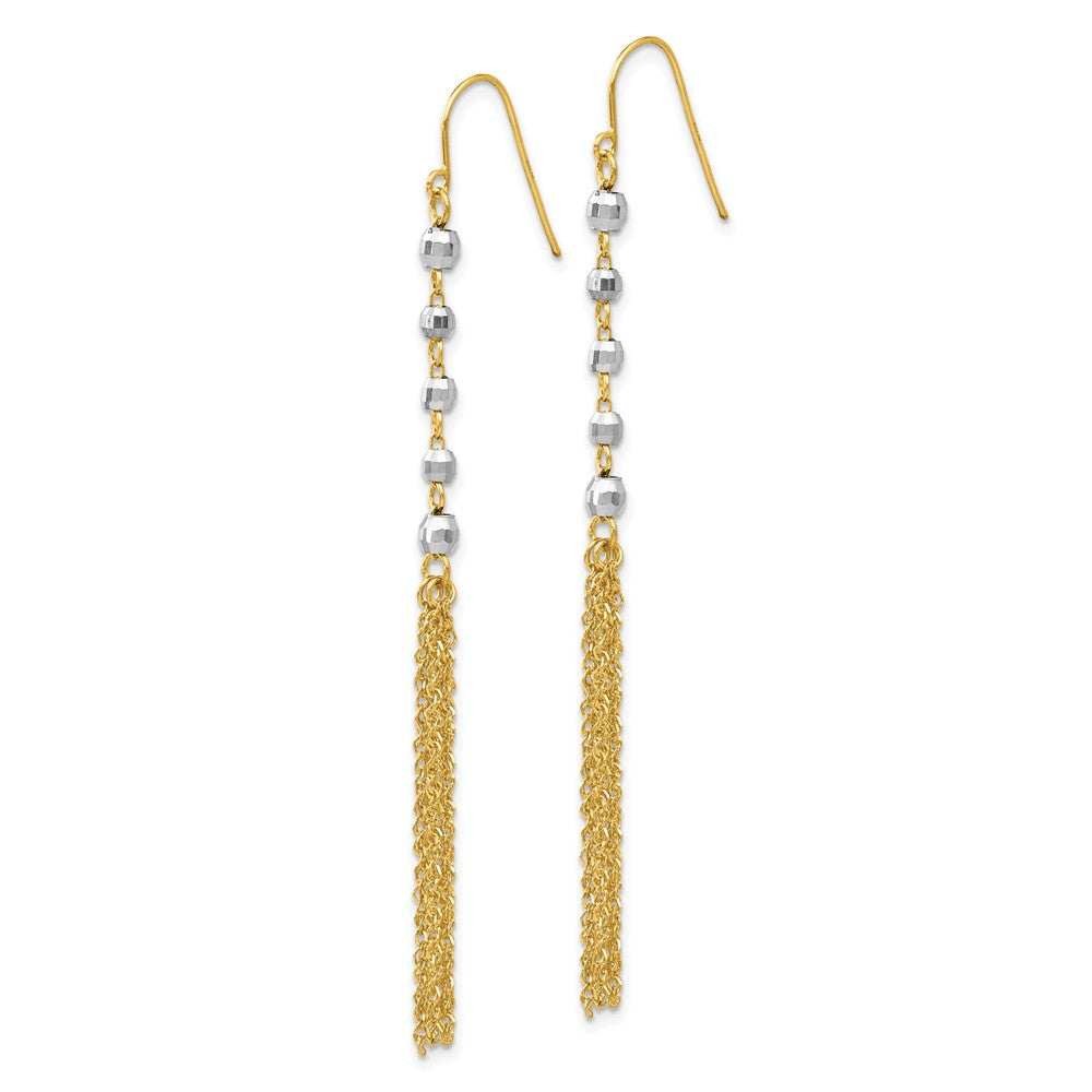 14k Two-tone 5 mm Two-tone Bead Tassel Earrings (1.46 grams)