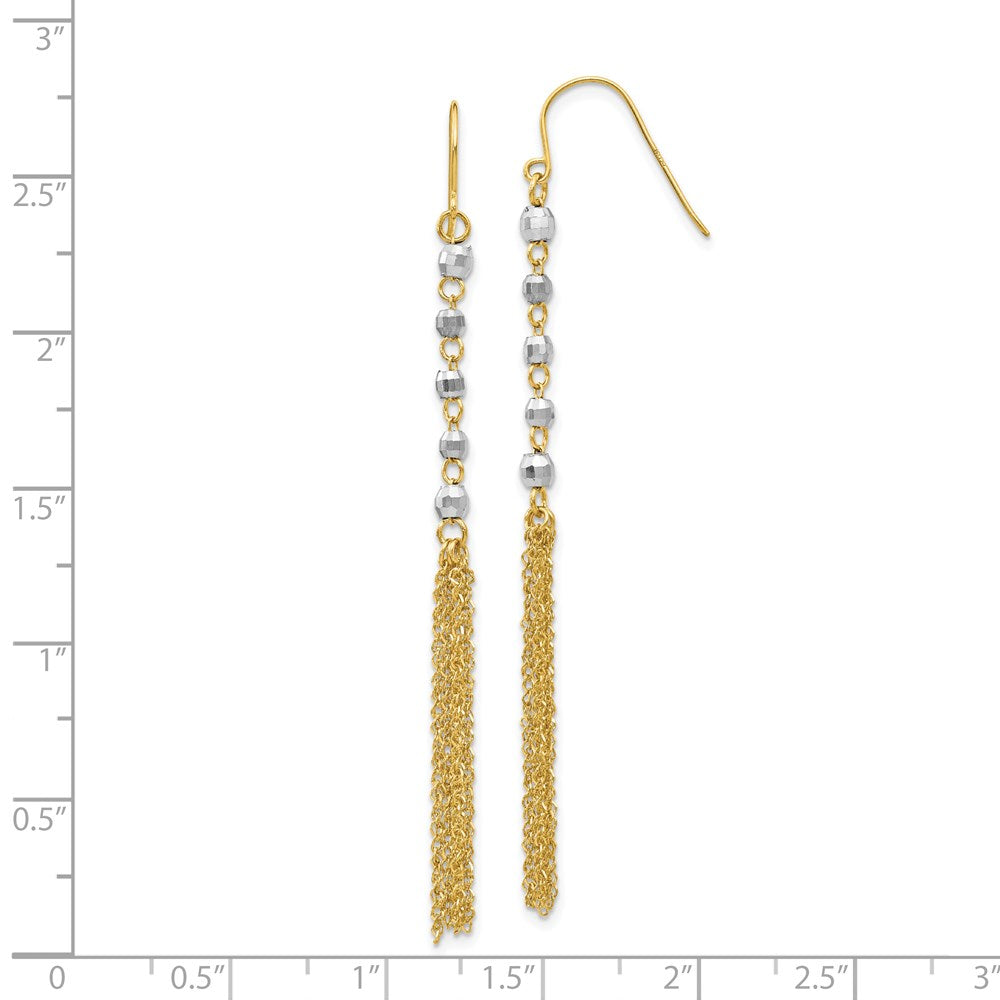 14k Two-tone 5 mm Two-tone Bead Tassel Earrings (1.46 grams)