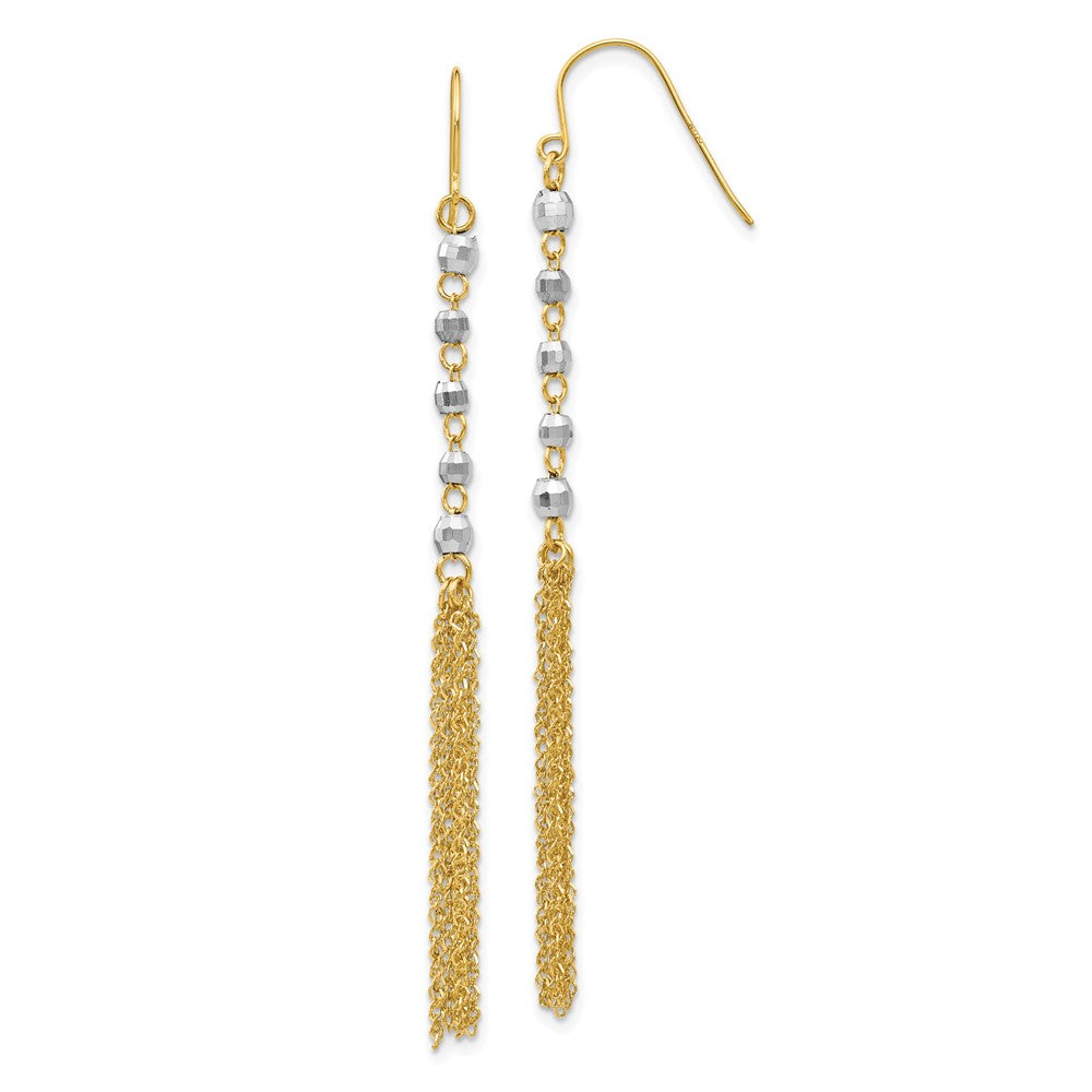 14k Two-tone 5 mm Two-tone Bead Tassel Earrings (1.46 grams)