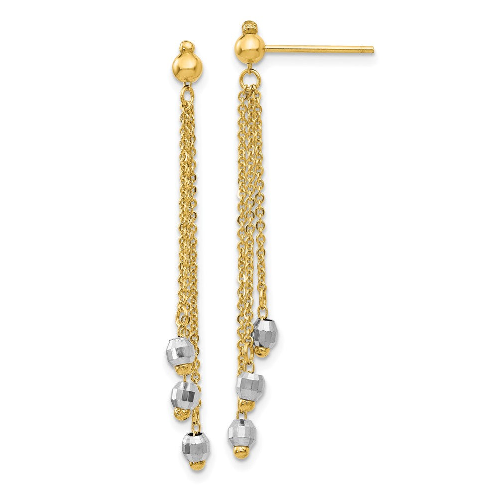 14k Two-tone 3 mm Two-tone Cable Chain Faceted Bead Earrings (1.46 grams)