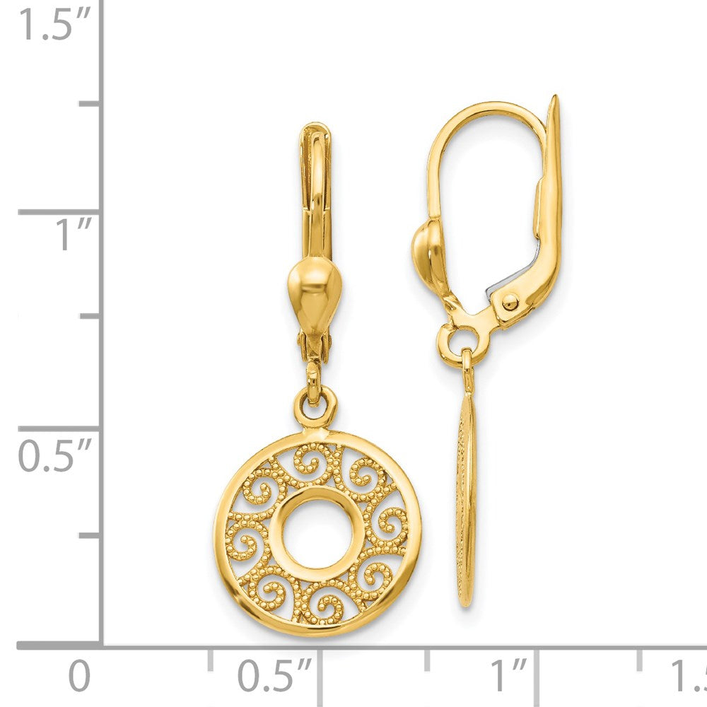 14k Yellow Gold 12 mm Leverback Filigree Earrings (2.17 grams)