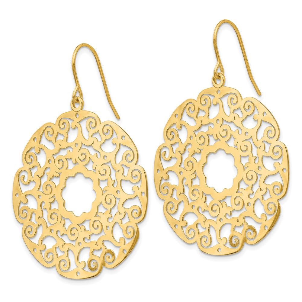14k Yellow Gold 35 mm Fancy Lace Filigree Dangle Earrings (5.41 grams)